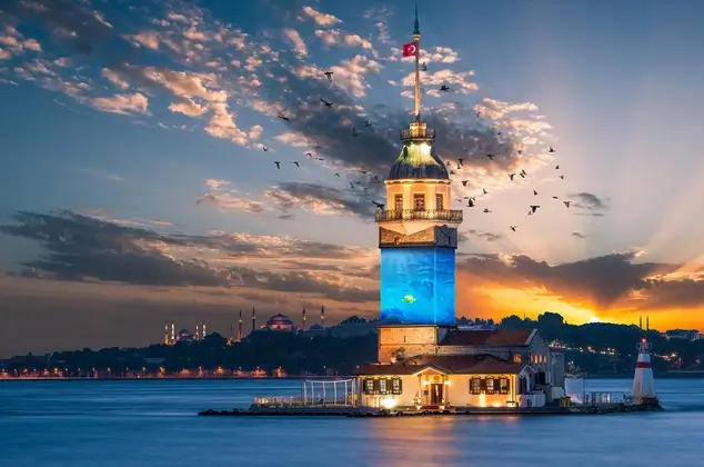 Maiden's Tower Light Show at Night