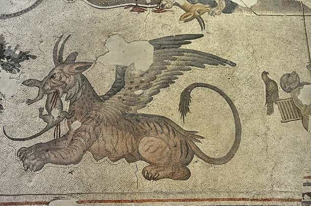 Great Palace lizard Eating Gryphon / Griffon Mosaic